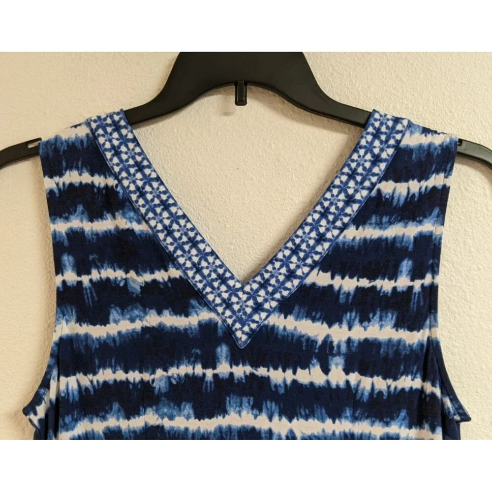 TOMMY BAHAMA Oliana Stripe Tie Dye Blue/White Viscose Spandex Shift Dress M - Picture 8 of 13